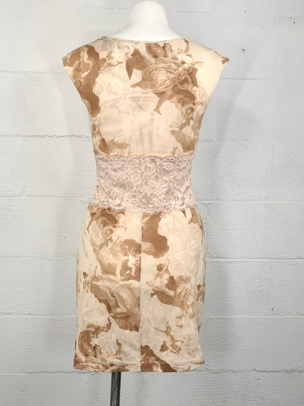 XOXO Vintage Y2K Cream and Brown Printed Lace Waist Mini Dress - Picture 2 of 5